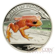 Palau Golden Frog Phyllobates terribilis "World of Frogs" series Silver coin $2 Colored 2014 Proof