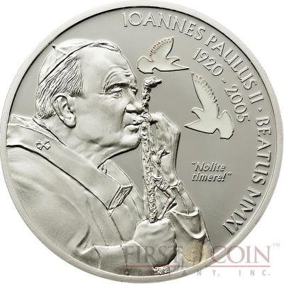 Palau BEATIFICATION OF JOHN PAUL II series RELIGIOUS PEOPLE Silver coin $2 White enameling Proof 2011