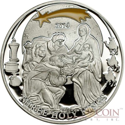 Palau HOLY THREE KINGS series BIBLICAL STORIES Silver coin $2 Partly enameled 2014 Proof