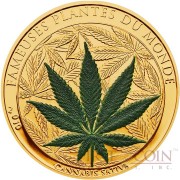 Benin CANNABIS SATIVA series FAMOUS PLANTS 100 Francs Marijuana Scented Copper-Nickel Silver Gold plated coin 2010 Proof