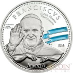 Cook Islands POPE FRANCISCUS 1ST ANNIVERSARY series RELIGIOUS PEOPLE Silver coin $2 Blue enameling Proof 2014