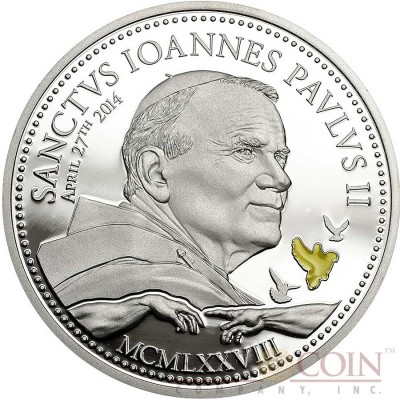 Cook Islands CANONIZATION OF POPE JOHN PAUL II series RELIGIOUS PEOPLE Silver coin $2 Yellow enameling Proof 2014