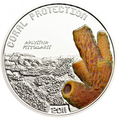 Tuvalu APLYSINA FISTULARIS series CORAL PROTECTION $1 Silver Coin Partly colored 2011 Proof