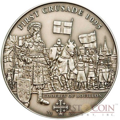 Cook Islands 1th Crusade: Godfrey of Bouillon $5 History of the Crusades Series Silver coin Antique finish 2009