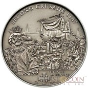 Cook Islands 2th Crusade: Louis VII of France $5 History of the Crusades Series Silver coin Antique finish 2009 