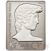 Cook Islands MICHELANGELO'S DAVID series Sculptures of the World $5 Silver Coin Antique finish Marble sculpture insert 2010 