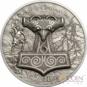 Cook Islands THOR's HAMMER MJOLLNIR Silver Coin $10 Antique finish 2017 Ultra High Relief Smartminting technology 2 oz