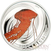 Pitcairn Islands CHRYSAORA ACHLYOS series JELLY FISH $2 Partly colored Silver coin 2011 Proof 