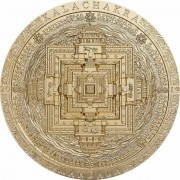 Mongolia KALACHAKRA MANDALA series ARCHEOLOGY and SYMBOLISM 2000 Togrog Silver Coin Antique finish 2019 Ultra High Relief Smartminting Gold plated 3 oz