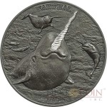 Cook Islands NARWHAL series HIGH RELIEF ANIMALS $5 Silver Coin 2015 Smartminting Antique and Proof finish High Relief 1 oz