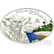 Vanuatu EDWARD TEACH BLACKBEARD series FAMOUS PIRATES 2012 Silver Coin 50 Vatu Partly colored Frosted Proof