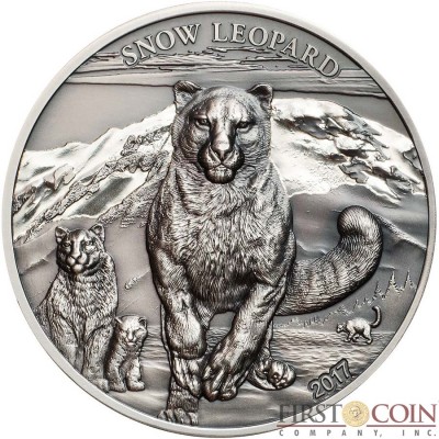 Mongolia SNOW LEOPARD series HIGH RELIEF ANIMALS 500 Togrog Silver Coin 2017 Smartminting Antique and Proof finish High Relief 1 oz