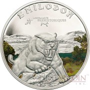Ivory Coast SABRE TOOTH TIGER series PREHISTORIC WILDLIFE Silver coin 1000 Francs Colored Proof 2011