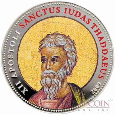 Palau SANCTUS IUDAS THADDAEUS $1 Copper Silver Plated coin Colored Prooflike 2009