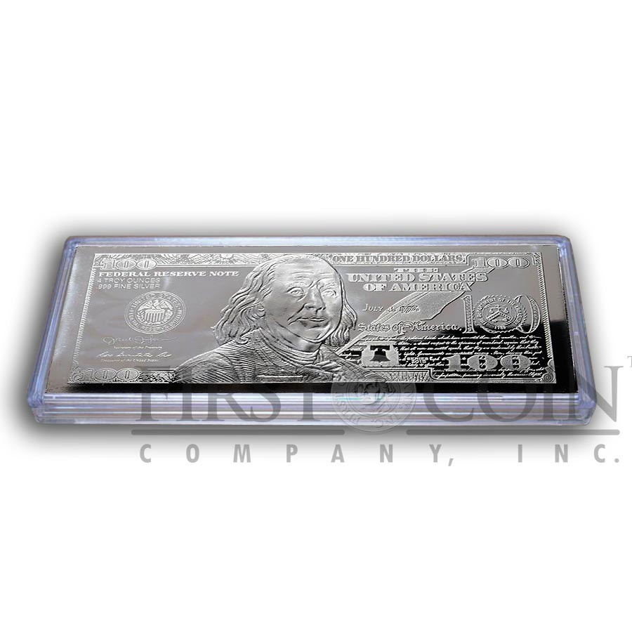 USA 2022 Silver $100 Bill Note Franklin Bar 4 oz