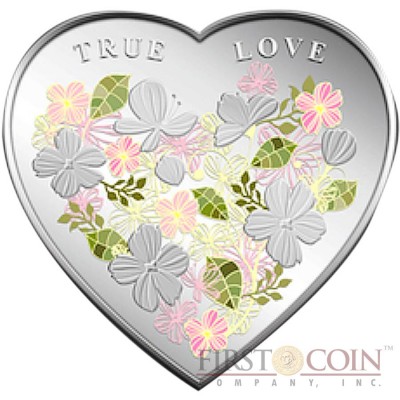 Tokelau True Love – Flowers $1 Messages of Love series Heart-Shape Colored Silver Coin Proof 2012