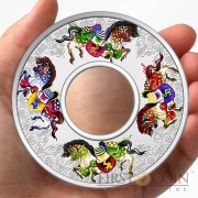 Tokelau Horses $10 Carousel Infinity series Lunar 2 oz Colored Silver Coin with a Hole Proof 2014