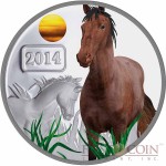 Tokelau Year of the Horse $5 Lunar Family Series Colored Silver Coin Proof 1 oz 2014