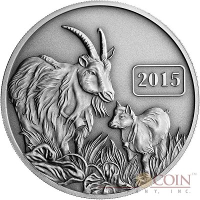 Tokelau Year of the Goat $5 Lunar Family Series Silver Coin Antique Finish 1 oz 2015