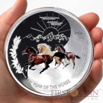 Tokelau Three Horses Yin Yang 65 mm Year of the Horse $1 Colored Silver Coin Proof 1 oz 2014