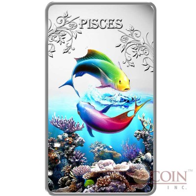 Cook Islands Pisces $1 Zodiac Signs series Colored Silver Rectangular coin Proof 2014