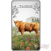 Cook Islands Taurus $1 Zodiac Signs series Colored Silver Rectangular coin Proof 2014
