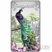 Cook Islands Aquarius $1 Zodiac Signs series Colored Silver Rectangular coin Proof 2014