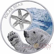 Tokelau POLAR BEAR SNOWFLAKE $1 Silver Coin Filigree element Colored Proof 1 oz 2015