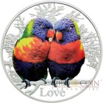 Tokelau LOVE RAINBOW LORIKEETS $5 Silver Coin 2015 Proof 1 oz