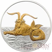 Tokelau Capricornus $5 Creatures of Myth & Legend series Silver Coin Year of the Goat Gilded Proof 1 oz 2015