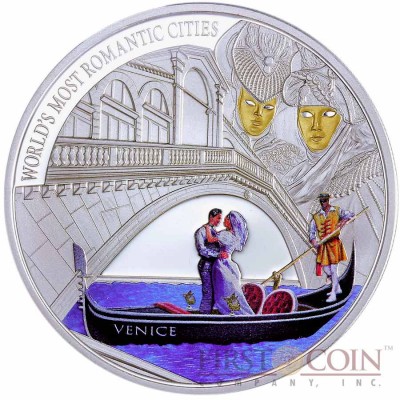 Cook Islands Venice $1 The World’s Most Romantic Cities series Gilded High Relief Colored Silver coin Proof 2013