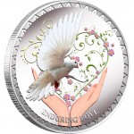 Tokelau Enduring Love White Dove $5 Colored Silver Coin Proof 2012