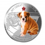 Fiji MY GREAT PROTECTOR - ENGLISH BULLDOG DOG $2 Silver Coin 2013 Gem inlay Proof 1 oz