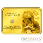 Niue Orangutan Brilliant Baby Bar $5 Gold coin White Diamond 2013 Proof