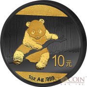 China Chinese Panda Silver Coin ¥10 Yuan GOLDEN ENIGMA EDITION series Black Ruthenium & Gold Plated Silver coin 1 oz 2014