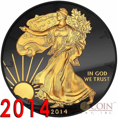 USA American Silver Eagle GOLDEN ENIGMA EDITION Black Ruthenium & Gold Plated WALKING LIBERTY 1 oz 2014