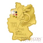 Gabon 25 Years Fall of the Wall Berlin 5000 Francs Gold coin Germany Map Shaped Swarovski Proof 2014