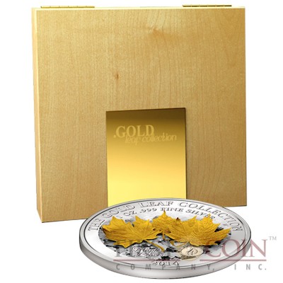 Samoa 3D Gold Maple Leaf $10 Gold Leaves series Silver Coin & Gold Foil Proof 1 oz 2014