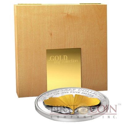 Samoa 3D Gold Ginkgo Leaf $10 Gold Leaves series Silver Coin & Gold Foil Proof 1 oz 2014