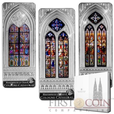 Cook Islands COLOGNE CATHEDRAL $60 Premium Giant Edition Windows of Heaven series Giant Three Silver Coin set Colored Window 2014 Proof-like 9 oz