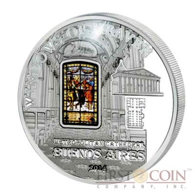 Cook Islands Metropolitan Cathedral Buenos Aires - Cathedral of Pope Francis $10 Windows of Heaven Silver Coin Colored Window Proof-like ~1.6 oz  2014