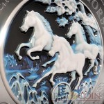 Rwanda Two Layer Agate 3D Year of the Horse Lunar Chinese Calendar 1000 Francs Silver Coin 3 oz 2014
