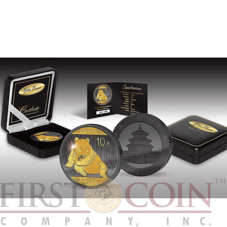 China Chinese Panda Silver Coin ¥10 Yuan GOLDEN ENIGMA EDITION