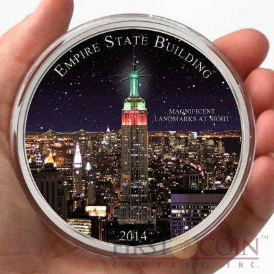 Cameroon USA THE EMPIRE STATE BUILDING 1.500 Francs Landmarks at Night Series 2015 Silver coin Colored 2 oz