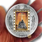 Cook Islands Michelangelo Pieta $20 Premium Edition of Masterpieces of Art Series 3oz Silver Coin & 1/4oz Gold bar Swarovski Crystals Gold Plated Proof 2014
