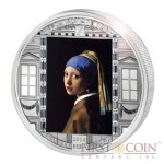 Cook Islands Vermeer Girl with a Pearl Earring $20 Masterpieces of Art Silver Coin Swarovski Crystals Proof 3 oz  2014