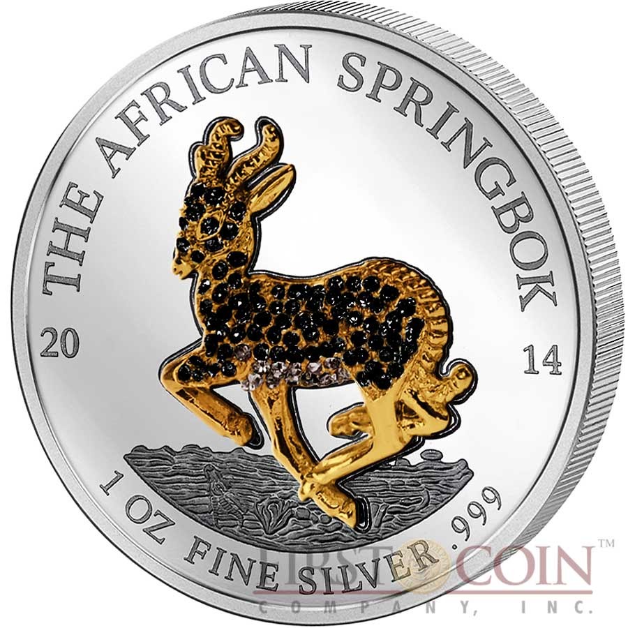 Gabon 2014 1000 Francs Africa Springbok Golden Enigma 1 Oz Silver Gilded Coin