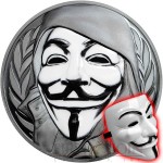 Cook Islands 1st ANONYMOUS 3D GUY FAWKES MASK $5 Silver Coin High Relief Smartminting Technology Special Black Proof Finish 2016 Porcelain effect 1 oz