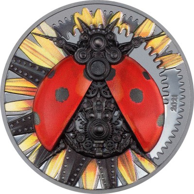 Mongolia 3 oz MECHANICAL LADYBUG series CLOCKWORK EVOLUTION 2000 Togrog Silver Coin 2021