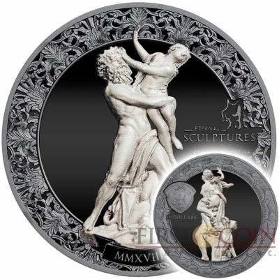 Palau THE RAPE OF PROSERPINA by BERNINI 1622 series ETERNAL SCULPTURES $10 Silver Coin High Relief Smartminting Technology Special Black Proof Finish 2018 Marble effect 2 oz